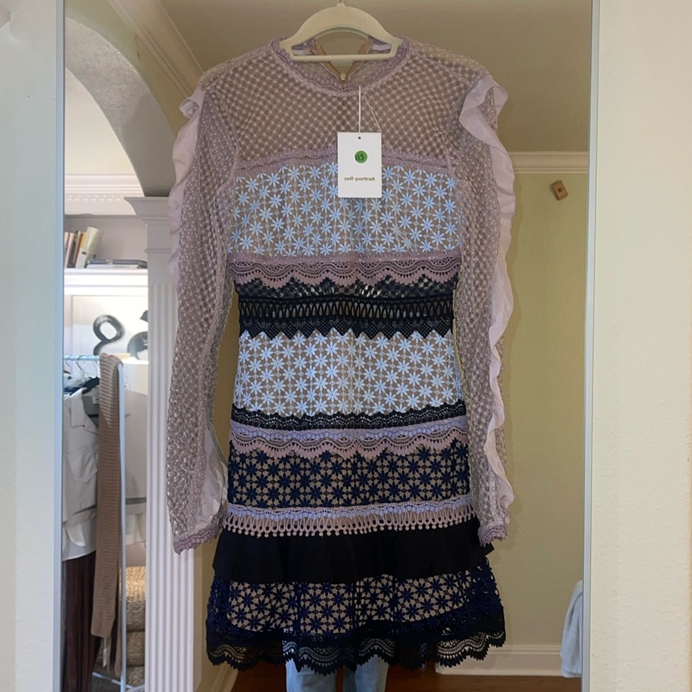 SELF-PORTRAIT lace pink, blue, black long sleeve dress! Perfect for all seasons.